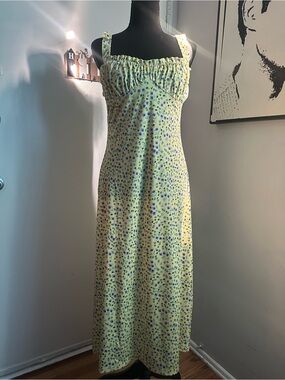 Yellow Floral Ruffle trim Cottagecore Maxi Summer Dress 💐
